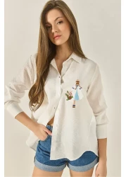 Bianco Lucci Women's Embroidery Detailed Long Sleeve Ayrobin Shirt MG5166 60283242