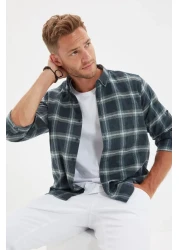  Collection Green Slim Fit Winter Lumberjack Shirt - Button Collar, Epaulette, Checked TMNAW22GO0357