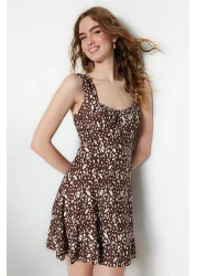  Collection Brown Printed Square Neck Flounce A-Line Mini Knitted Dress TWOSS23EL00348