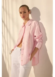  Collection Pink 100% Linen Embroidery Detailed Shirt Twoss25Go00132