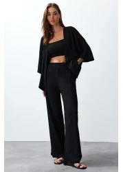  Collection Relaxed Fit Black Knitted Kimona and Pants Set - TWOSS24AU00091