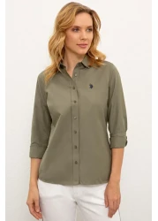 U.S. Polo Assn. قميص أخضر بأكمام طويلة أساسي