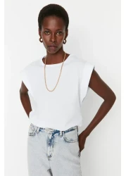  Collection White 100% Cotton Wadding Look Basic Crew Neck Knitted T-Shirt TWOSS20TS0021