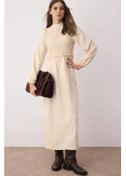  Modest Stone Guipure/Fisto Detail Woven Dress Tctaw24Eb00110