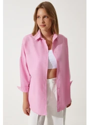 Happiness İstanbul قميص أساسي طويل وردي كبير الحجم للنساء DD00842