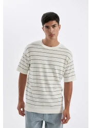 Defacto Standard Fit Crew Neck Striped Cotton Short Sleeve T-Shirt D3581Ax24Sm