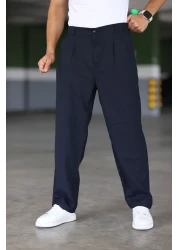 Bürke DARK BLUE Baggy Pants - Double Pleated, Elastic Waist, Comfortable Fit, Wide Leg
