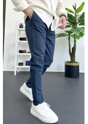 Edwox Men's Skinny Leg Jogger Trousers Navy Blue Edw384