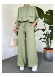 Modamorfo Double Pocket Half Bat Sleeve Casual Shirt Set - Khaki