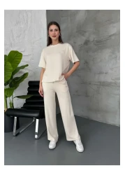 Elif Özbey Butik Stone Print Detailed Short Sleeve Set