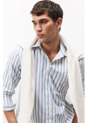 Defacto Oxford Stripe Polo Neck Long Sleeve Shirt - Regular Fit D6101Ax25Sp