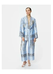 Koton بنطلون ساتان منقوش بالزهور - ساق واسعة وخصر مطاطي