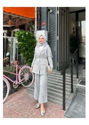 VOLT CLOTHİNG Women's Waist Drawstring Linen Jacket Pants Set