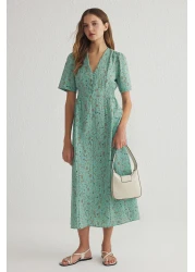  Collection Green Floral A-Line Gipeli Midi Woven Dress Twoss25El00115