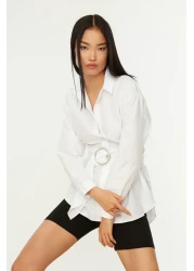  Collection White Belt Buckle Detailed Cotton Woven Shirt TWOAW20GO0099