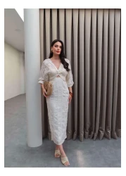 ESRAHELVACI فستان ميدي بأكمام على شكل بالون مكشكش