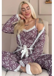 Pijamaevi Purple Olive Branch Patterned Pegasus Pajama Set