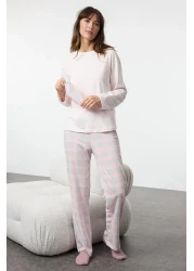  Collection Plaid Pink-Multicolor Knitted Pajamas Set Thmaw25Pt00181