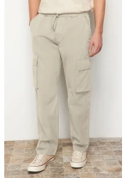  Collection Unisex Stone Colored Regular Fit Cargo Pants - Elastic Waist, Tied Cut Tmnss24Pl00003
