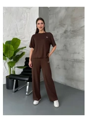 Elif Özbey Butik Brown Print Detailed Short Sleeve Set