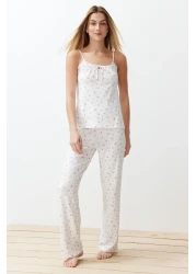  Collection Colorful Floral Print White Knitted Sleepwear Set - Thmss24Pt00233