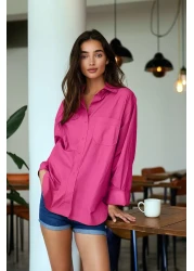  Collection Fuchsia Single Pocket Boyfriend/Wide Fit Cotton Woven Shirt TWOAW20GO0115