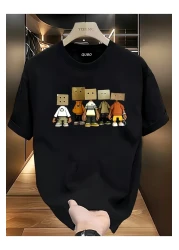 qubo sportswear & company تي شيرت qubo للجنسين من القطن المطبوع ذو رقبة دائرية وأكمام قصيرة باللون الأسود