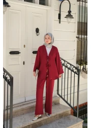 LOCCO Women's Front Tie Detailed Suit Claret Red