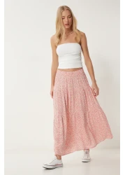 Happiness İstanbul تنورة نسائية صيفية منسوجة رفيعة باللون الوردي UB00304