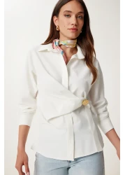 Happiness İstanbul قميص بوبلين نسائي مزين بالذهب على شكل عظمة US00975