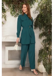  Modest Emerald Green Woven Top and Bottom Set TCTSS24US00061