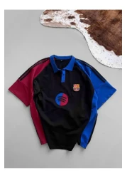 ozcelf تي شيرت كبير الحجم للجنسين برشلونة بولو بياقة مطرزة