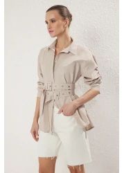  Collection Stone Belt Detailed Oversize Wide Fit Woven Shirt Twoaw25Go00025