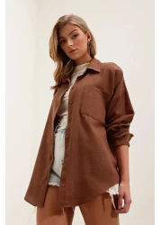 Bigdart 20153 قميص كتان كبير الحجم بجيب واحد - بني