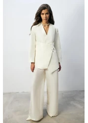 Touche Prive Button Detail Asymmetric Jacket Pants Suit