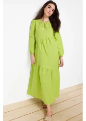  Modest Oil Green Gather Detailed Cotton Wide Fit Woven Dress TCTSS21EL3470
