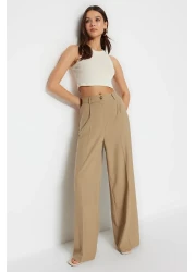  Collection Khaki Color Wide-Leg Woven Trousers - Iron-On Trace, Twoss23Pl00326