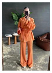 My Blog Orange Shawl Collar Kimono Pants Set - 98655