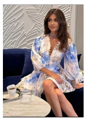 Butik Şenel Mini Printed Brit Buttoned Linen Dress