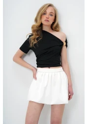 Trend Alaçatı Stili Women's Black Asymmetrical Collar Draped Shoulder Accessory Sandy Blouse Alc-X13894