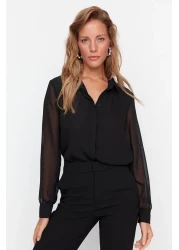  Collection Transparent Black Woven Shirt - Regular Fit, TWOAW20GO0116