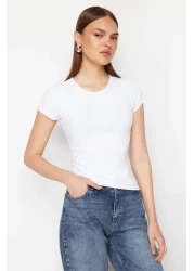  Collection Crew Neck Short Sleeve Polyamide Knitted T-Shirt - Fitted, White TWOSS24TS00238