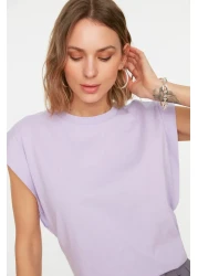  Collection Lilac 100% Cotton Wadding Look Basic Crew Neck Knitted T-Shirt TWOSS20TS0021