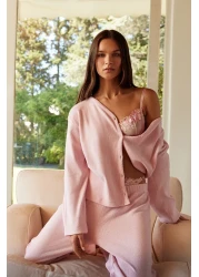  Collection Soft Corded Pajama Set - Pink Brushed Cardigan Thmaw25pt00074