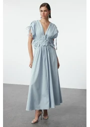  Collection Light Blue 3D Flower Detailed Poplin Stylish Evening Dress Night Graduation Dress Tprss24El00282