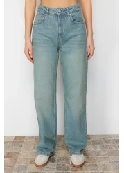 Collection Blue Pale Effect Vintage High Waist Wide Leg Jeans TWOSS23JE00166
