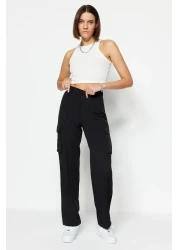  Collection Black Cargo Straight Cut Woven Double Pocket Woven Trousers TWOAW22PL0343