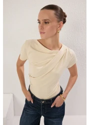  Collection Drape Detailed Stone Drawstring Knitted Blouse - Sitting on the Body, Twoss25Bz00278