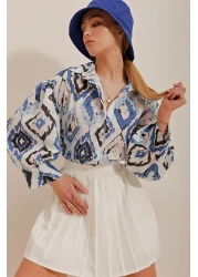 Trend Alaçatı Stili قميص نسائي منسوج من الكتان بنمط عرقي من الأميرة الهندسية ALC-X10396