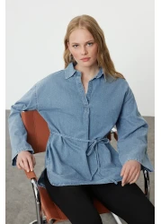  Collection Oversize Blue Denim Shirt - Tie-Up, TWOAW25GO00082